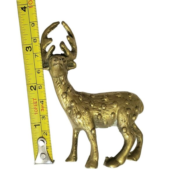 Vintage Brass Mini Spotted Deer Statue 3.5" Buck Antlers MCM Christmas Figurine - Picture 8 of 9